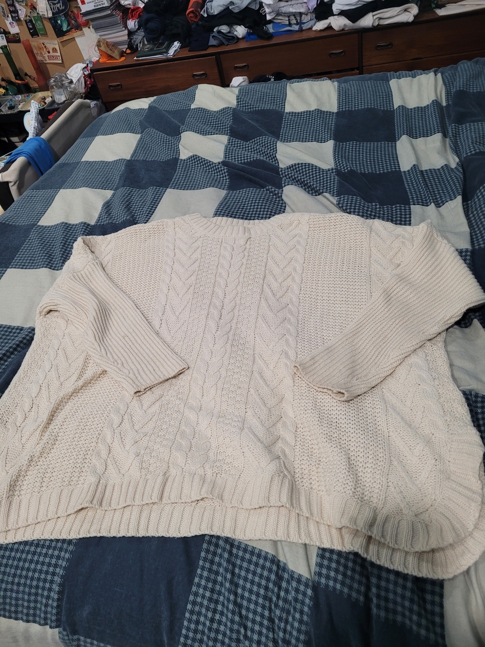Natural Reflections Cream Cable-Textured Crew Sweater